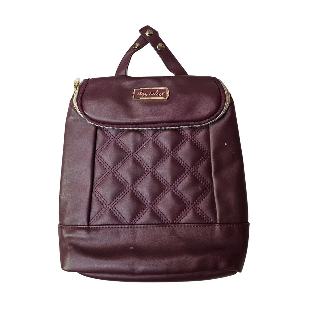 Itzy Ritzy Chill Like a Boss Insulated Bottle Bag‎ Burgundy Quilted Vegan S3